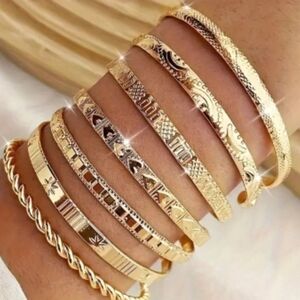 7 Pcs Gold Minimalist Textured Bracelets